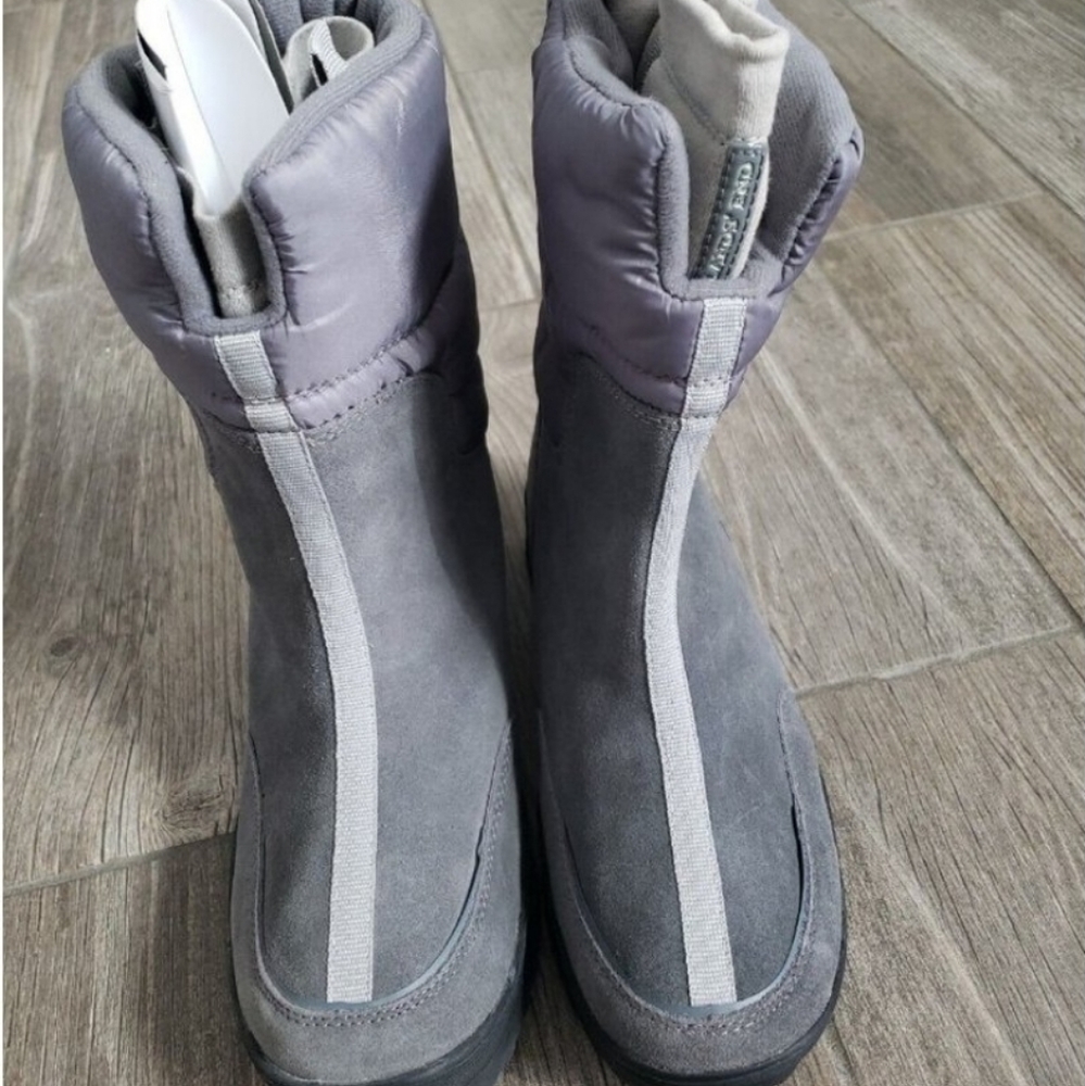 Lands' End women’s Commuter Winter boots suede pull on gray snow size 8B